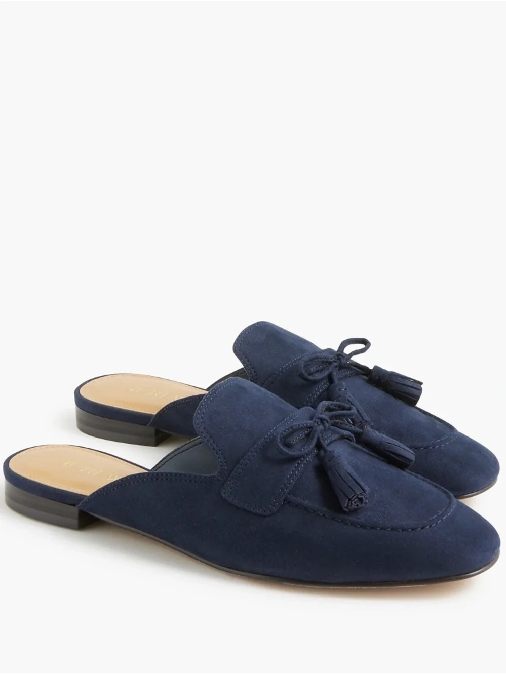 NWT J. Crew Vegan Suede Tassel Backless Navy Loafers Sz 8 Business Casual Office - Picture 1 of 6